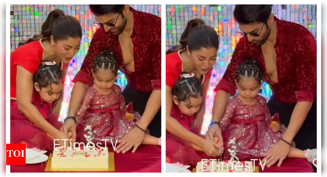 Debina Boneerjee and Gurmeet Choudhary celebrate daughter Divisha's birthday; family twins in red |