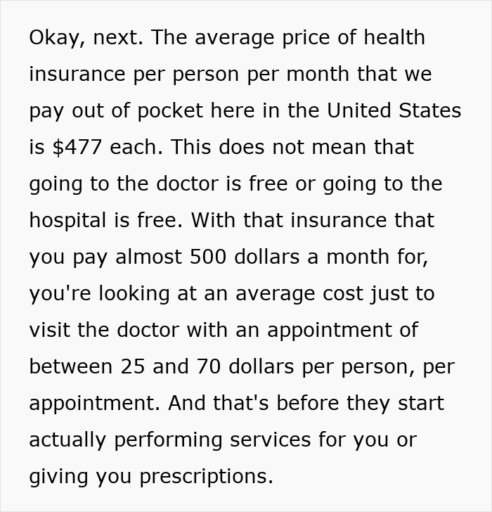 Text highlighting the average monthly health insurance cost in the US and expenses for doctor visits before extra services or prescriptions.
