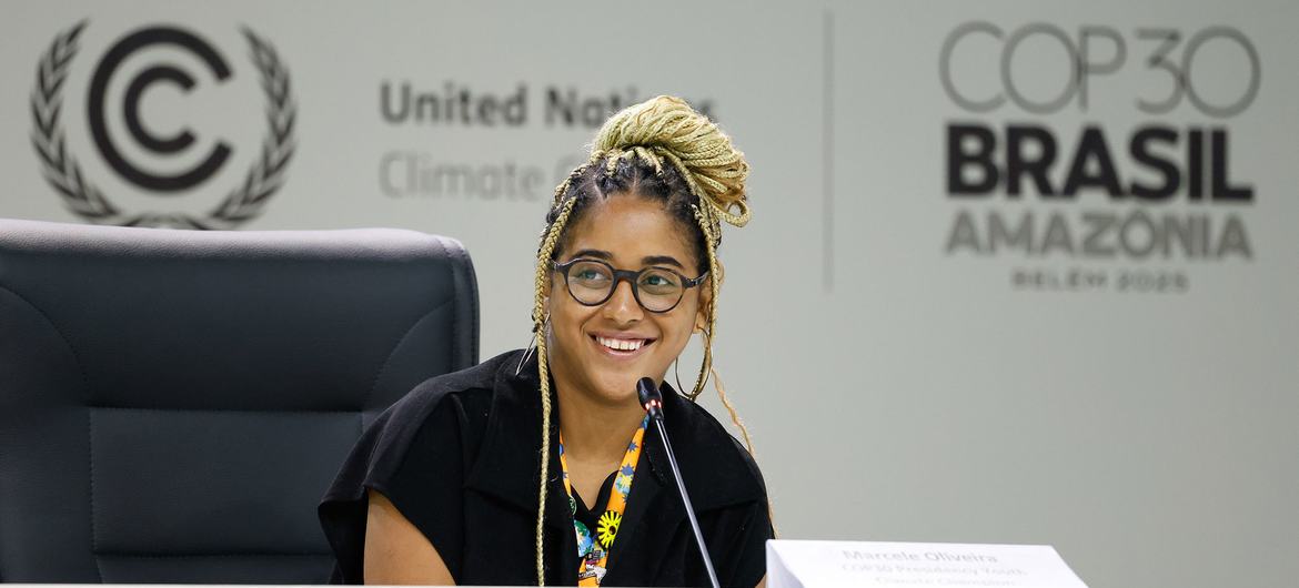 COP30 Youth Climate Champion, Marcele Oliveira, speaks at the UN Climate Change Conference taking place in Belém, Brazil. COP30 Youth Climate Champion, Marcele Oliveira, speaks at the UN Climate Change Conference taking place in Belém, Brazil.