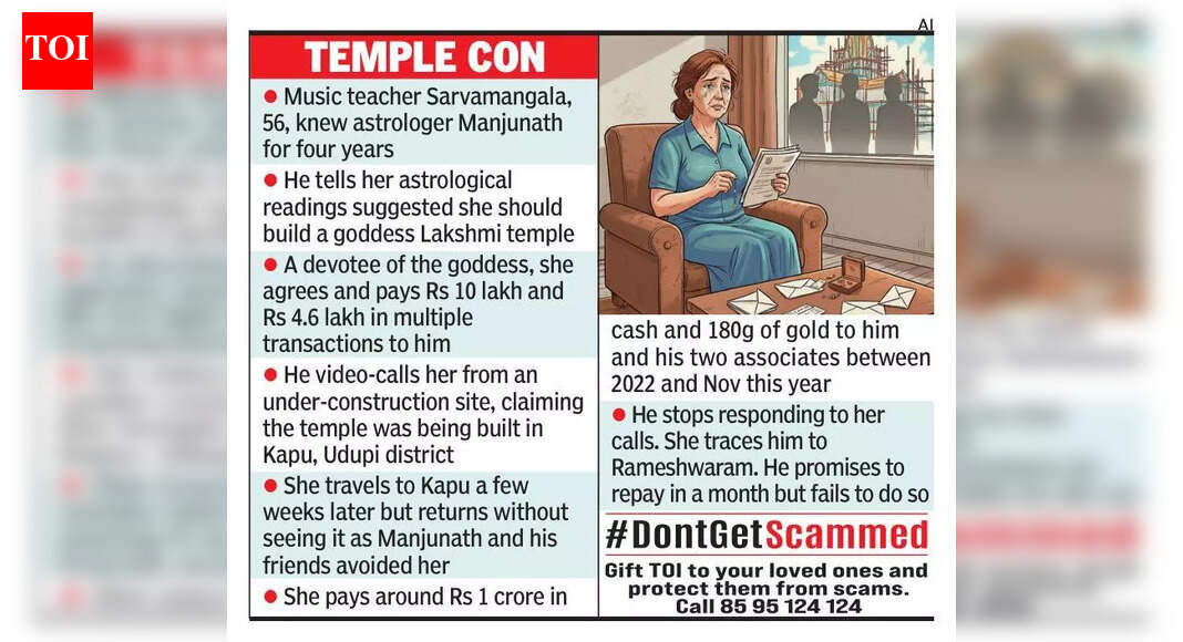 Astrologer promises to build temple, dupes teacher of Rs 1cr, 180g gold | Bengaluru News