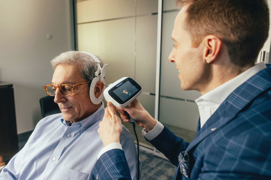A patient is tested for hearing loss. According to the Journal of Medicine and Life, two-thirds of diabetic adults in the United States suffer from hearing loss, which can limit their ability to effectively communicate with others. (Courtesy of Applied Hearing Solutions)
