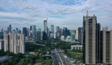 High-rise buildings are seen in the Sudirman Central Business District in South Jakarta on March 14, 2021.