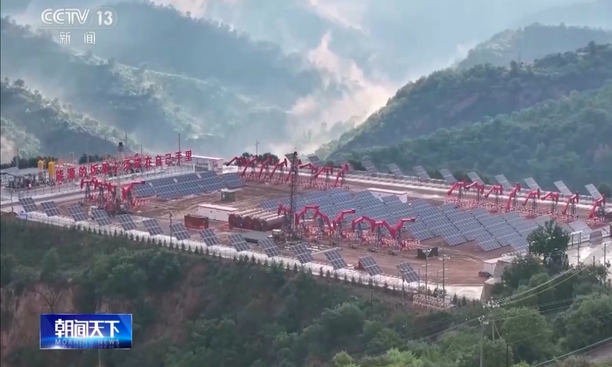 China's largest shale oil production base, the Changqing Oilfield, located in Northwest China's Gansu Province. Photo: Screenshot from CCTV News