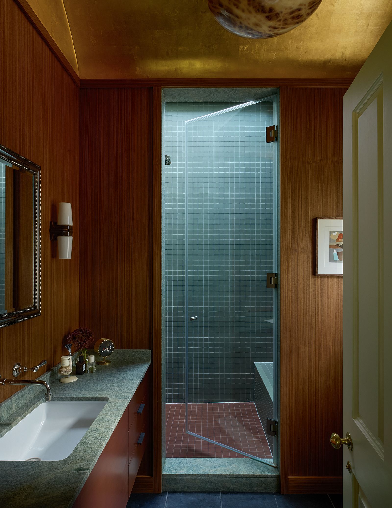 In the bathroom of his north London flat Brandon Schubert has used tiny square tiles from Winckelmans bought via Olde...