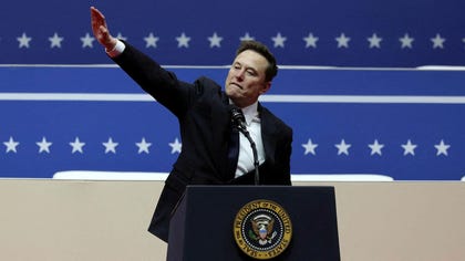 Elon Musk gestures on the inauguration day of Donald Trump's second presidential term, in Washington, U.S., in January.