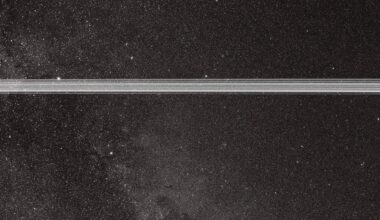 Streaks of light from Starlink satellites cross in front of the Lyra and Cygnus constellations.