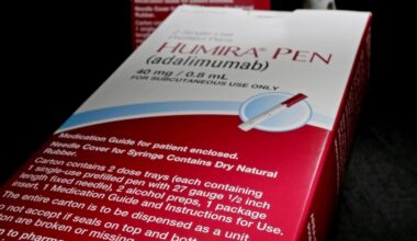 Packaging for AbbVie's biologic drug, Humira, is photographed in Houston, July 18, 2014. (AP)