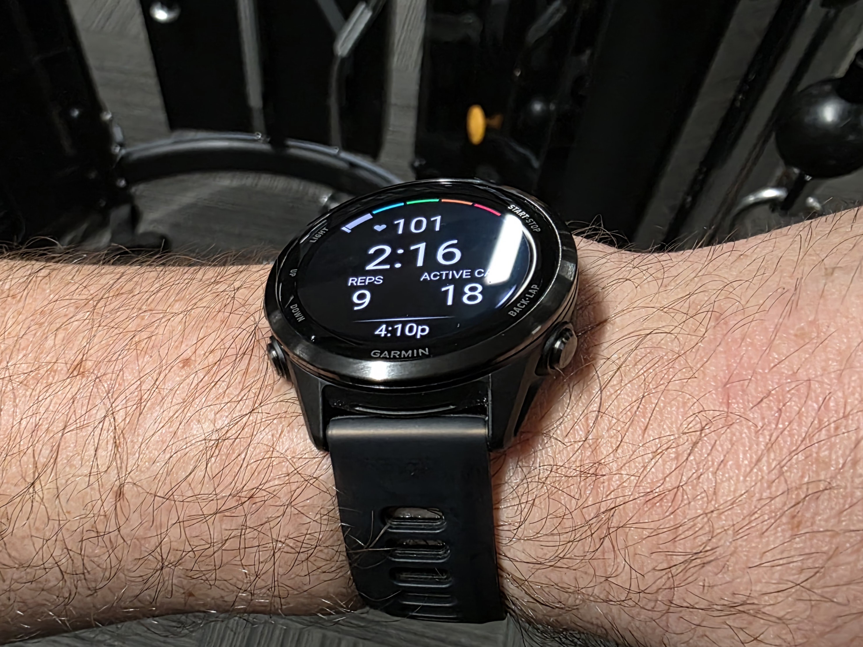 Garmin Forerunner 570 testing in gym