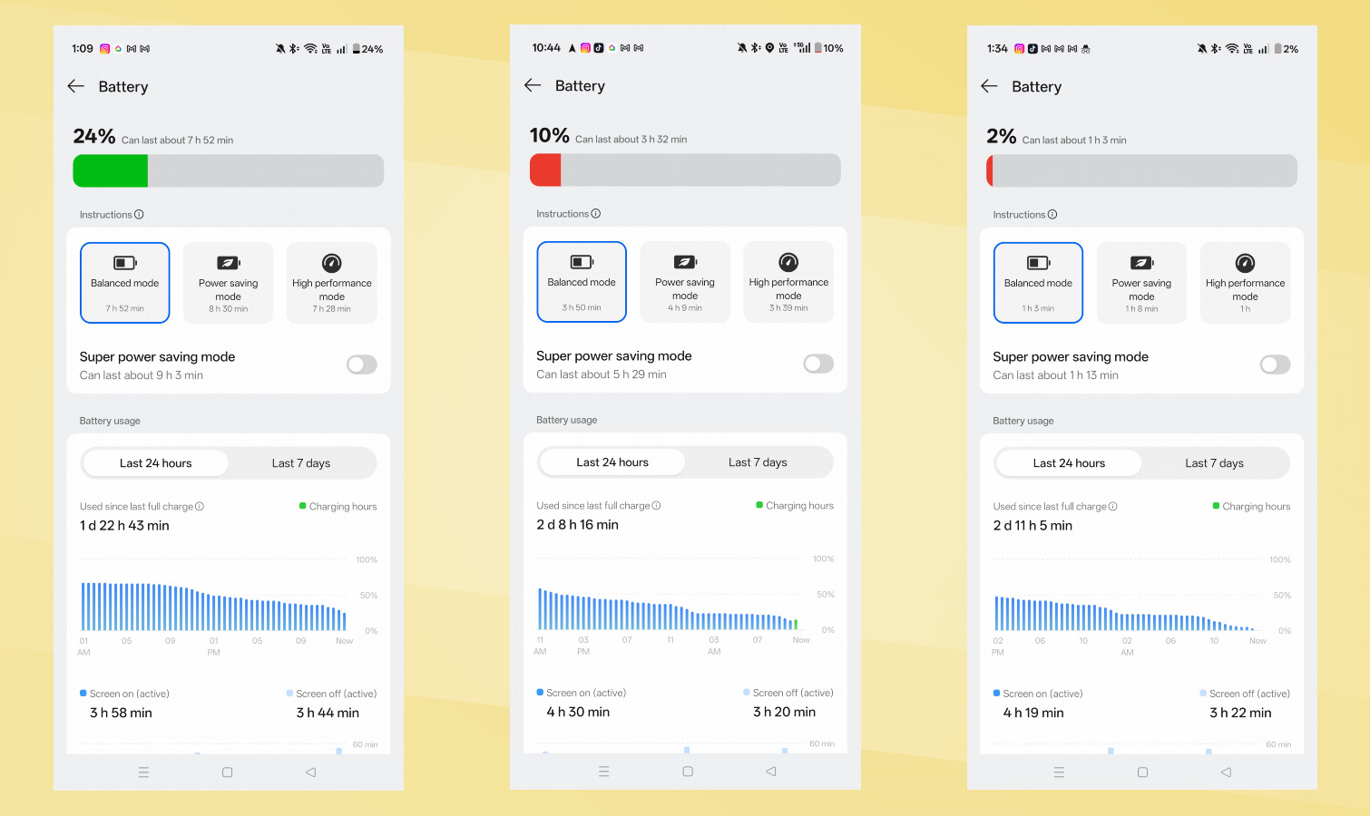 OnePlus 15 screen shots showing battery life.