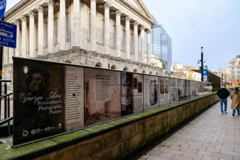 Stacey Barnfield Panels of the exhibition can be seen outside the Town Hall in Birmingham city centre