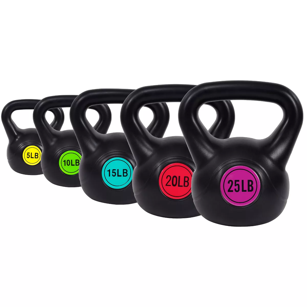 Sporzon! Wide Grip Kettle Bell Strength Training Full Body Exercise Fitness Home Gym Workout Equipment Weight Set, 5, 10, 15, 20, 25 Pound, Black