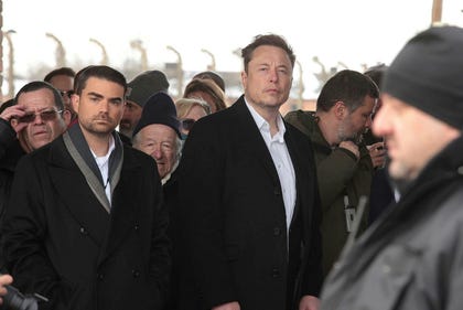 Elon Musk during a visit to Auschwitz-Birkenau in Poland, 2024.