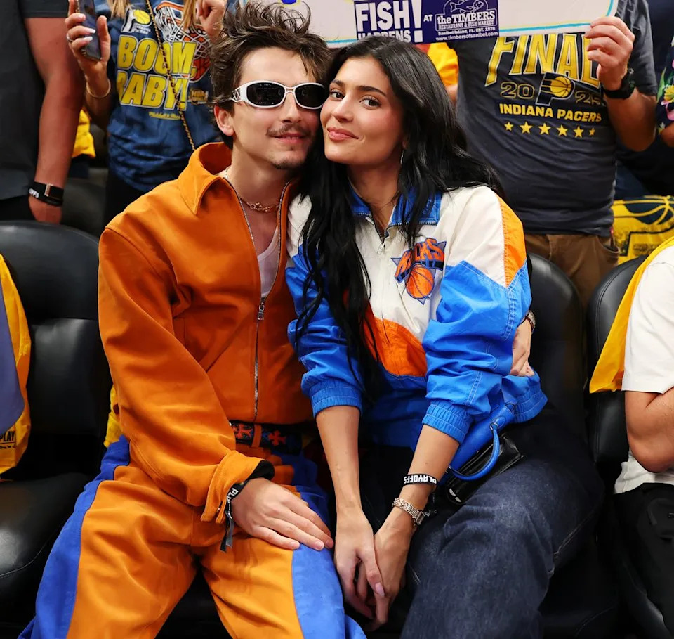 Getty Images Timothee Chalamet and Kylie Jenner attend Game Six of the Eastern Conference Finals of the 2025 NBA Playoffs between the New York Knicks and the Indiana Pacers at Gainbridge Fieldhouse on May 31