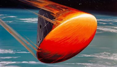 Artist impression of an Apollo module re-entering the Earth's atmosphere. These descents were under control but the same event when uncontrolled can pose very serious threat to people and property on the surface (Credit : North American Rockwell)