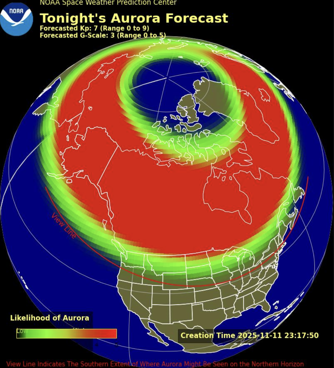 A map of tonight's aurora forecast