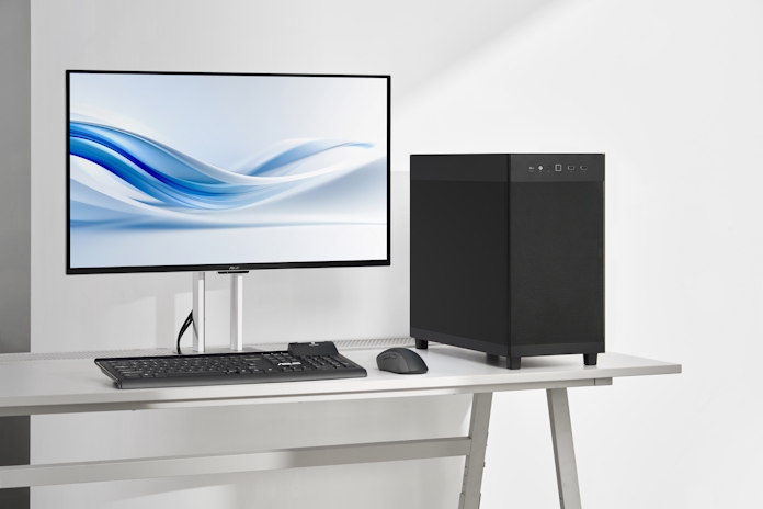 A completed PC build featuring the ASUS Prime AP303 PC case