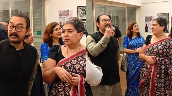 Aamir Khan attends ex-wife Reena Datta's art exhibition.