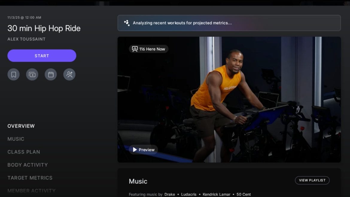Peloton Cardio Performance Estimates feature analyzing a class to prepare an insight.