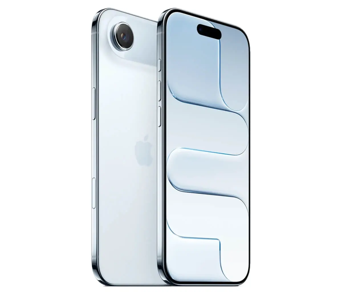 Apple iPhone with a silver back and screen displaying abstract design.