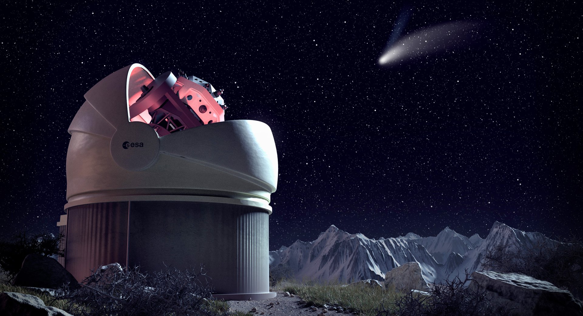 Artists impression of the completed ESA NEOSTEL flyeye telescope (Credit : ESA/A. Baker)