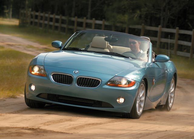 BMW Z4 teal front three quarter