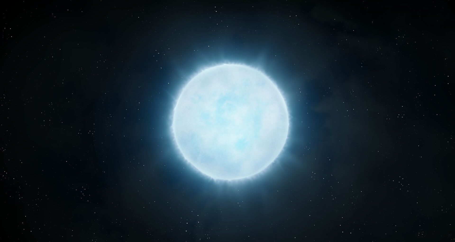 A ball of blue and white light representing a white dwarf star in the darkness of space.