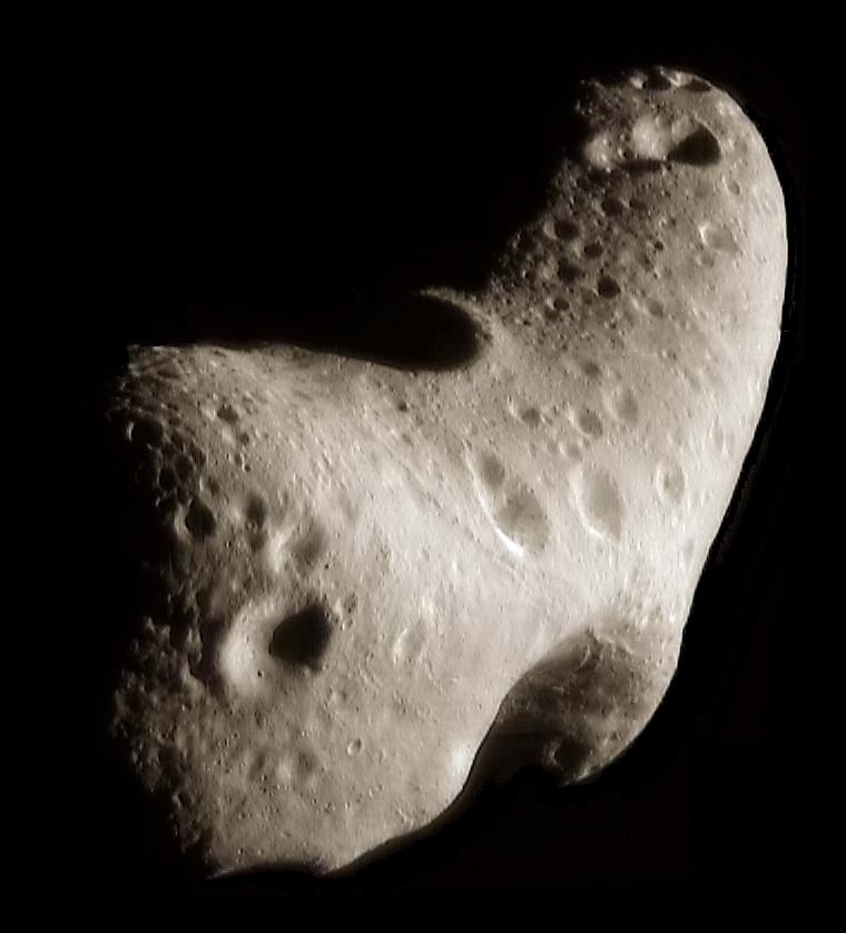 Asteroid Eros captured by the NEAR spacecraft (Credit : NASA/JPL/JHUAPL)