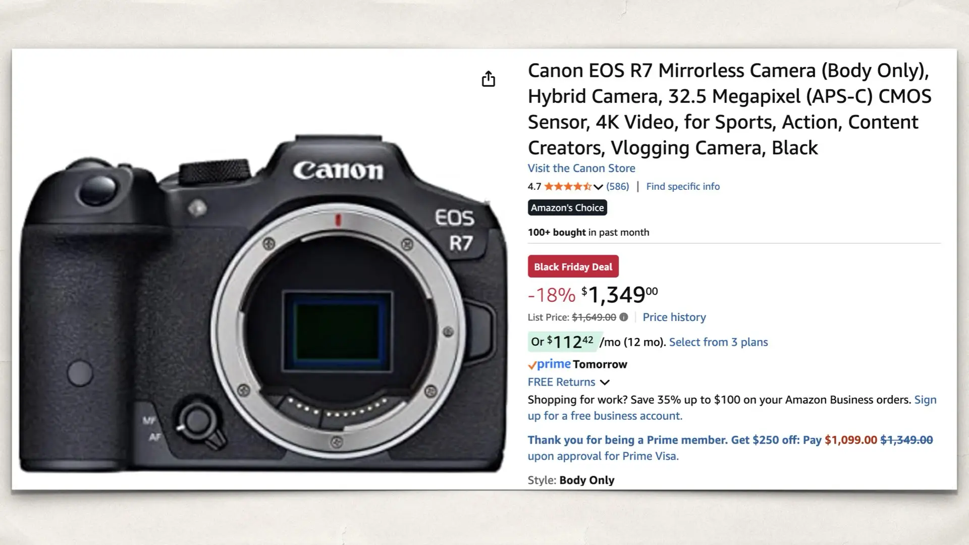 Canon EOS R7 Body on Amazon
