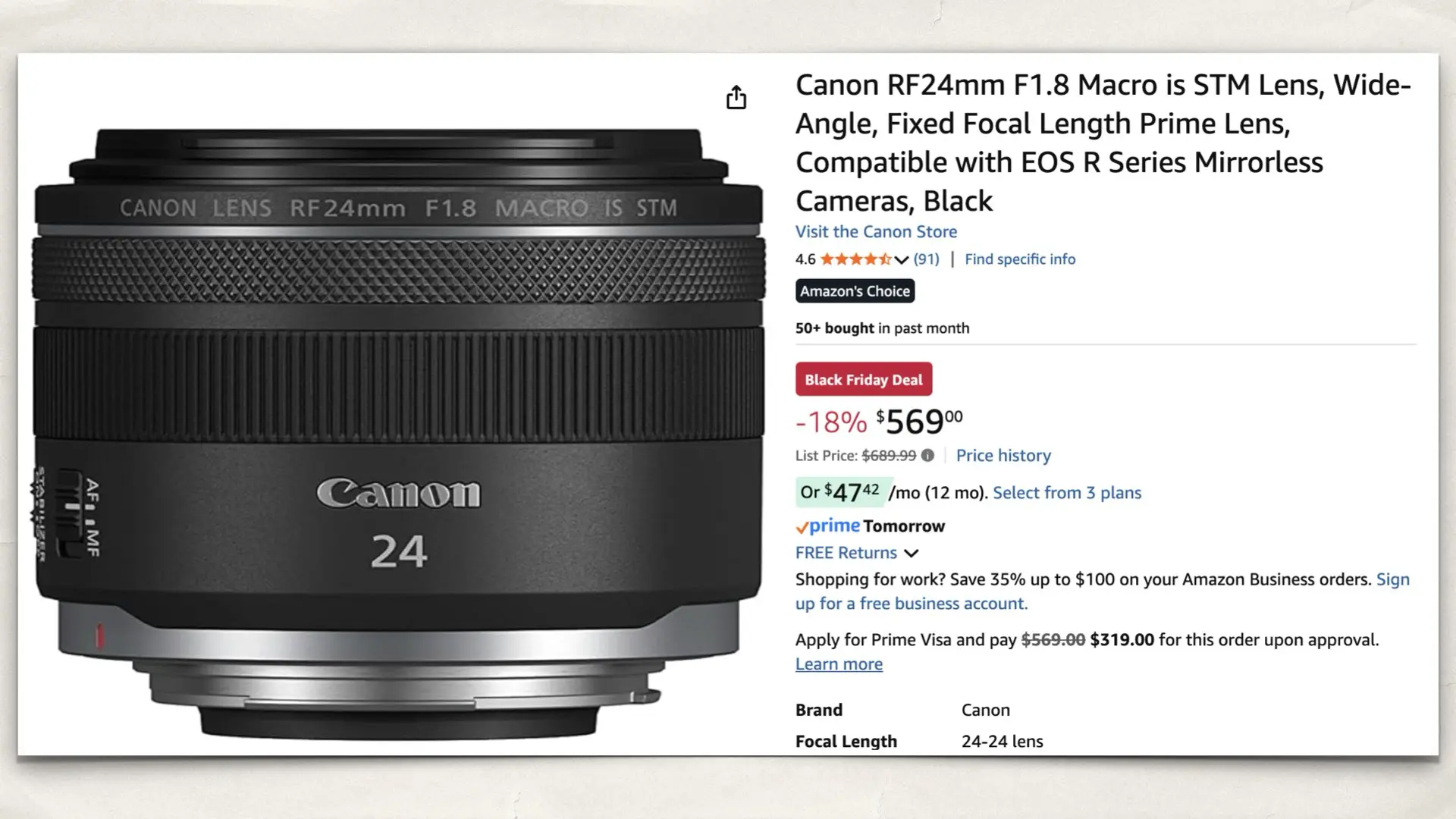 Canon RF24mm F1.8 Macro Lens on Amazon.