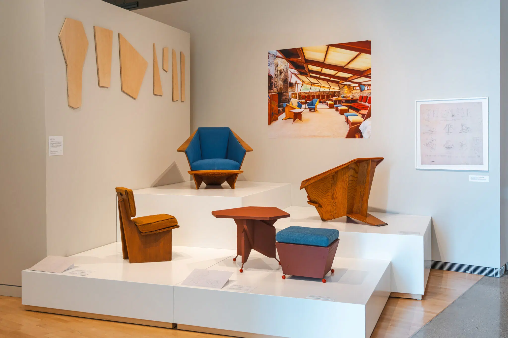 Installation view of “Frank Lloyd Wright: Modern Chair Design,” now open at the Museum of Wisconsin Art.