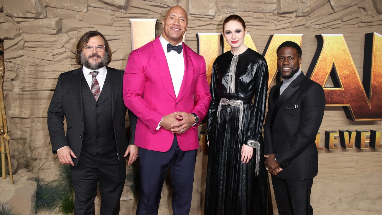 Jack Black, Dwayne Johnson, Karen Gillan and Kevin Hart attend a 'Jumanji: The Next Level' event.