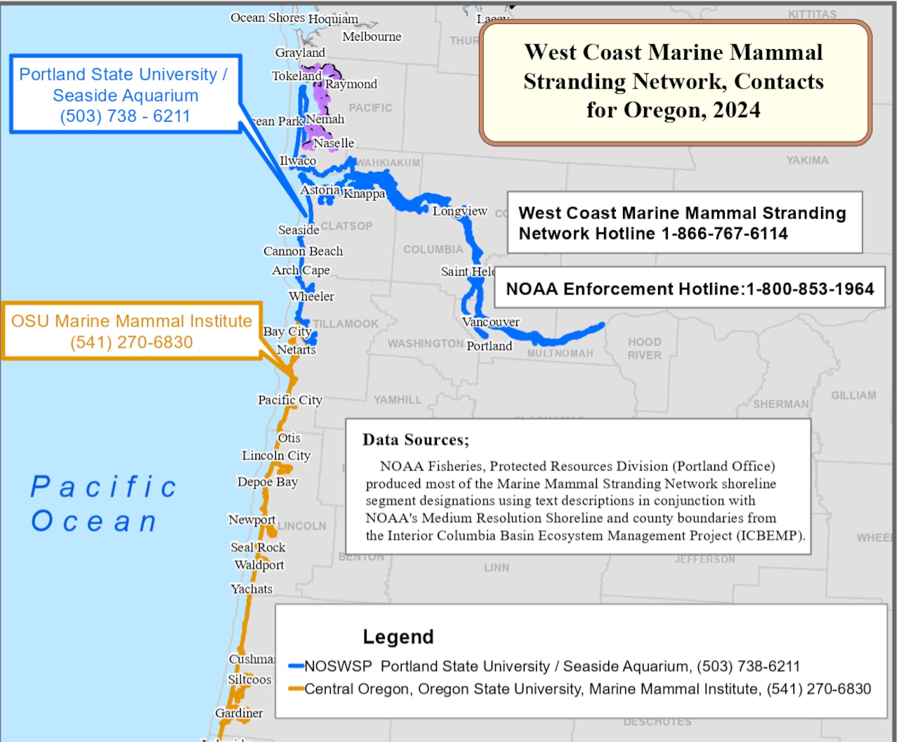 West Coast Marine Mammal Stranding Network contacts for Oregon