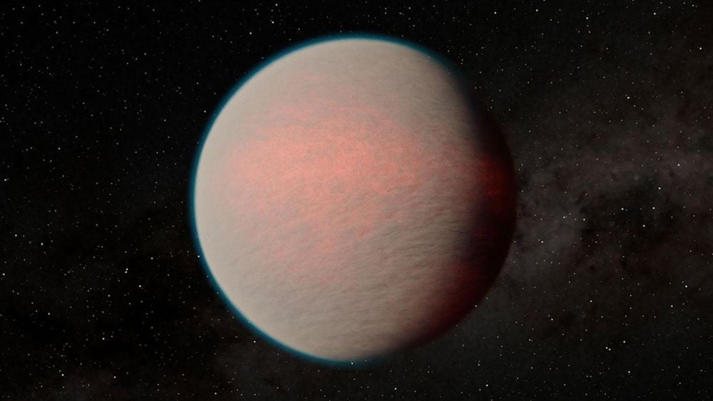 Mini-Neptunes like the one in this illustration are the most common type of exoplanet. Slightly smaller than Neptune, these worlds were thought to be magma oceans with no solid surfaces. But new research shows that they may actually have rocky surfaces. Illustration credit: NASA/JPL-Caltech/R. Hurt (IPAC)