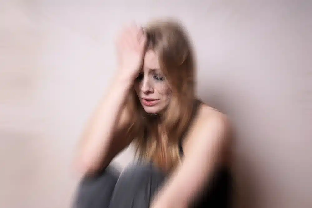 Sad,young,woman,with,tear Stained,face,crying.,depression,concept.,with