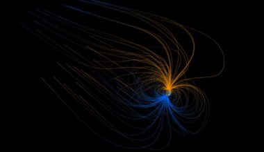 The visualization above shows the magnetic field around Earth, the magnetosphere, as it might look from space.