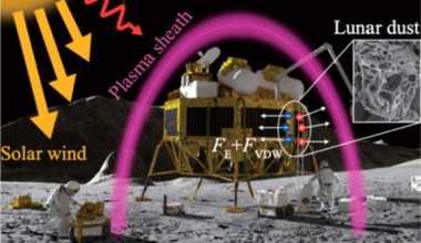 Graphic showing how the interaction of forces creates adhesive dust on the Moon's surface. Credit - ESA-ATG, Space: Science &amp; Technology