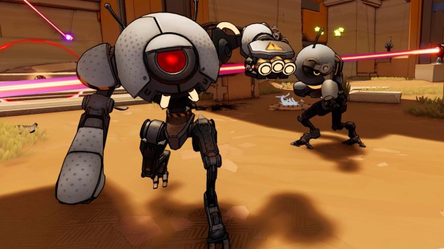 Roboquest VR screenshot of a robot attacking the player