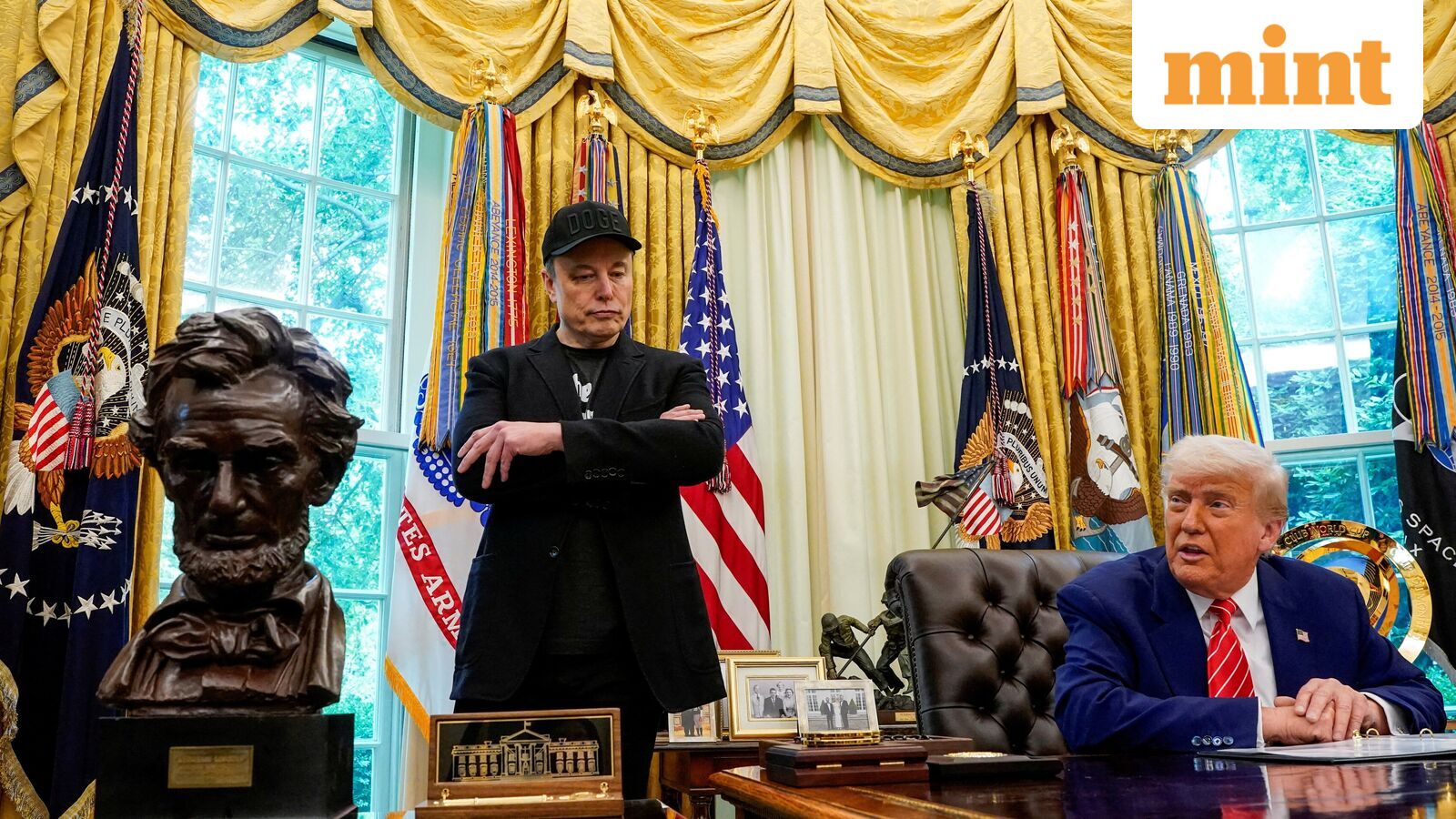 US President Donald Trump and Elon Musk attend a press conference in the Oval Office of the White House in Washington, DC, May 30, 2025.