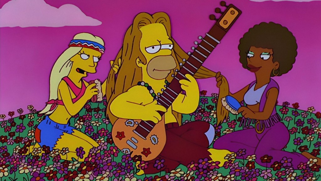 Homer as a hippie in The Simpsons