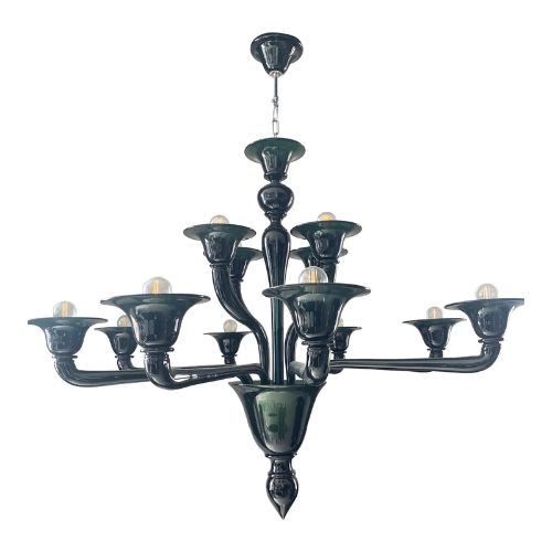 Translucent Green-Petrol Murano Style Glass Chandelier