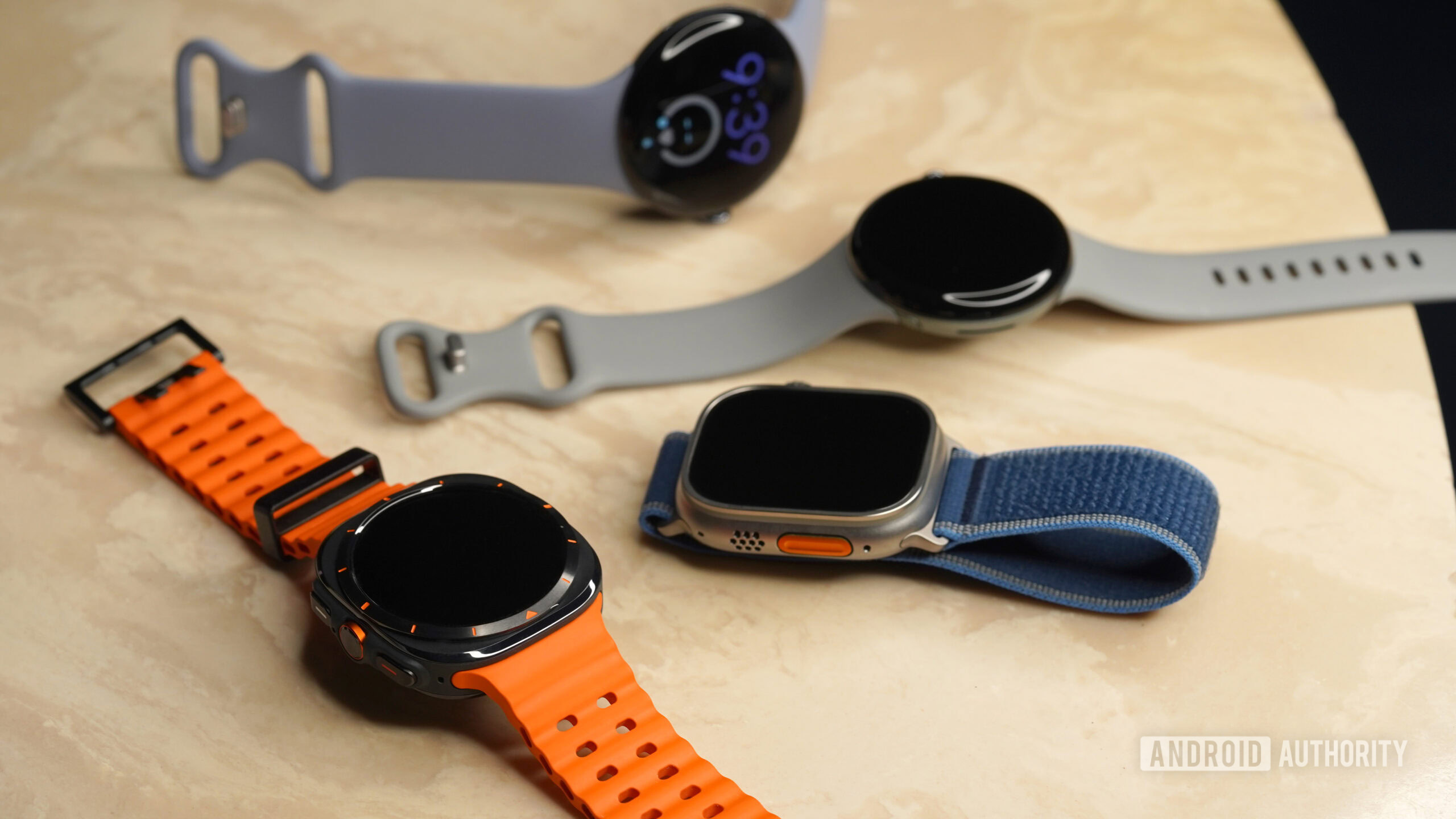 Pixel Watches rest among more rugged wearables.