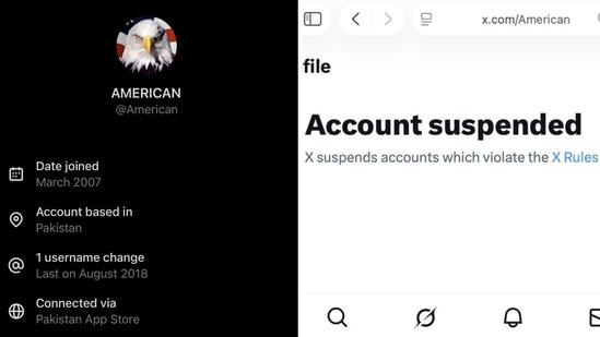 An X account named “American”, which is based in Pakistan, was suspended. (X/@wongmjane)