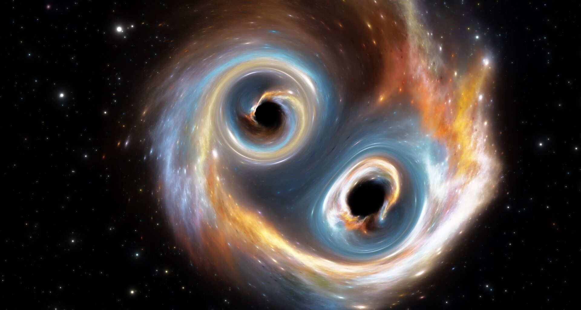 An illustration of a black hole merger