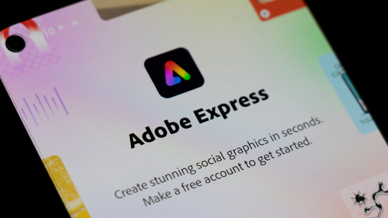 Phone displaying Adobe Express app on the screen