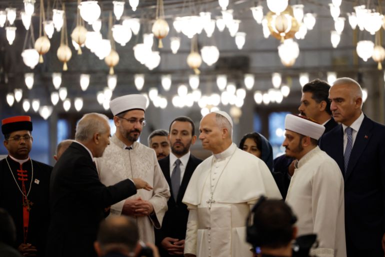 Pope Leo XIV visits the Sultan Ahmed Mosque (Blue Mosque), in Istanbul on November 29, 2025.