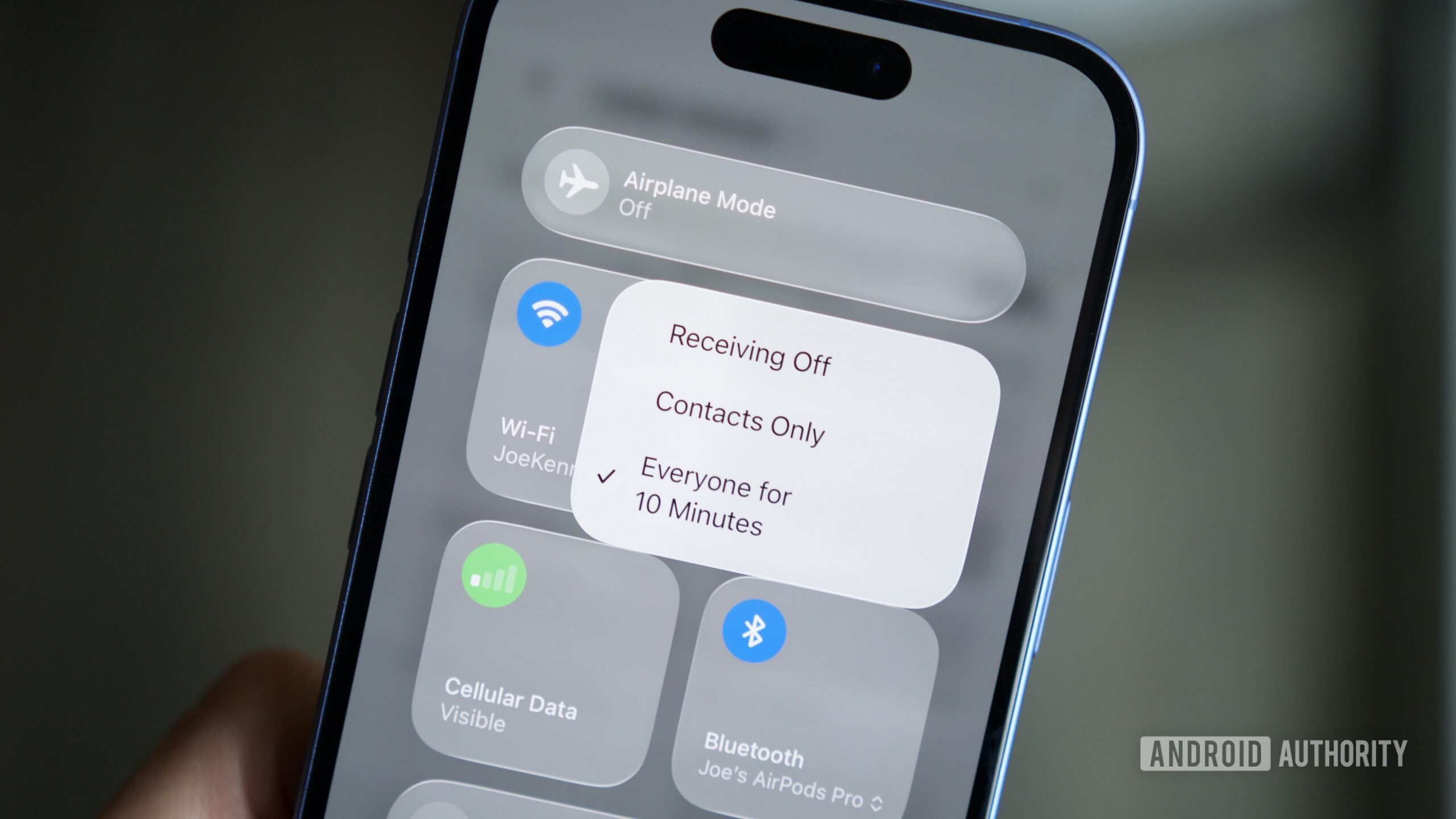 AirDrop sharing settings on an iPhone.