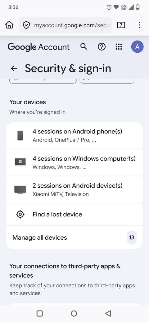 Screeenshot showing connected devices on Android