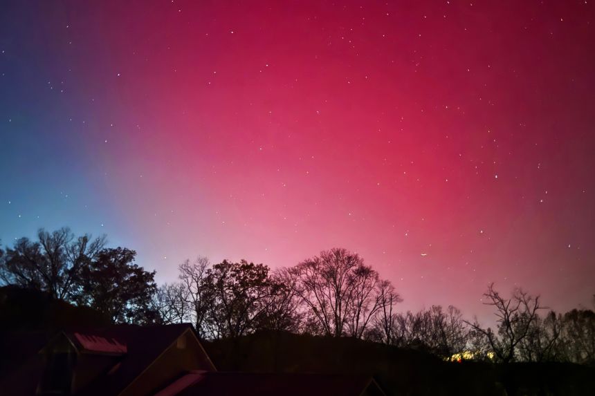 Auroras danced in the sky over Cross Lanes, West Virginia.