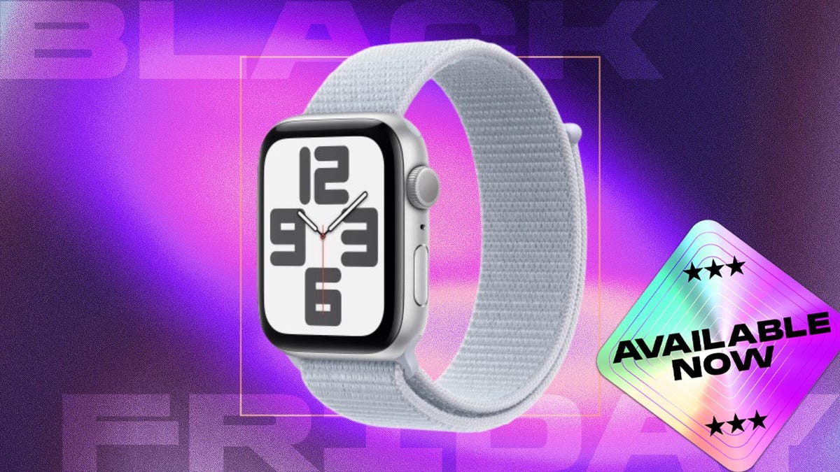 Apple Watch SE2 in silver on purple background