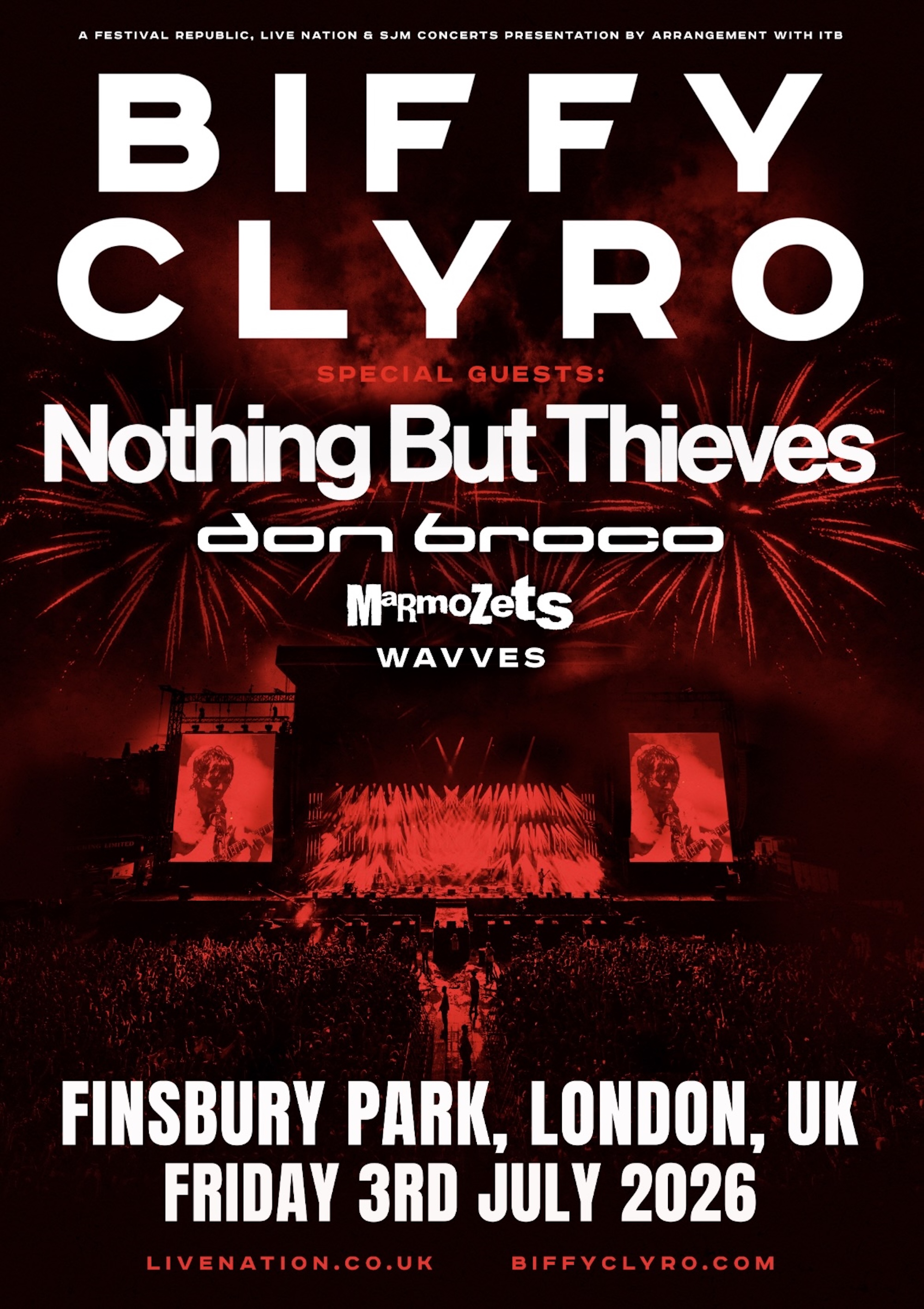 Biffy Clyro Finsbury Park gig poster, 2026